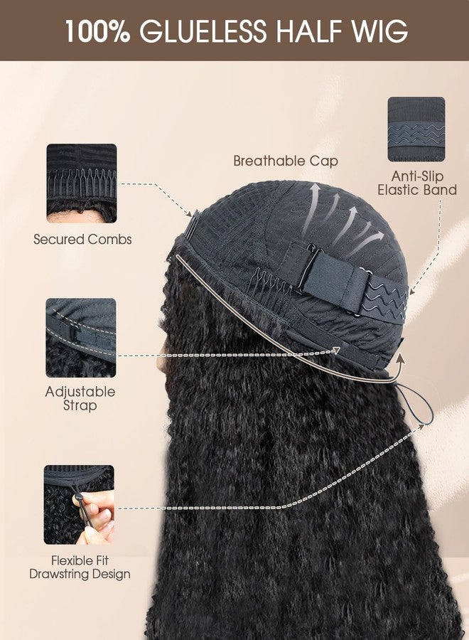 MENTOR Kinky Straight Half Wig Human Hair Wear and Go Half Wigs with Drawstring Yaki Straight Glueless Wig 3 In 1 Flip Over Headband Wig for Women 200% Density 18 inch - Image 4